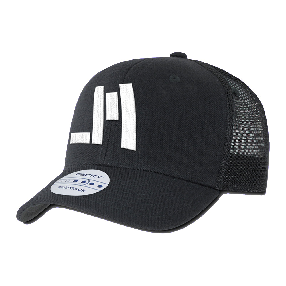 Embroidered JM logo curved bill trucker hat Jackson Michelson